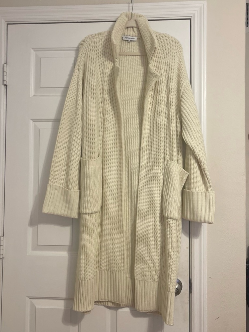 WeWoreWhat Cream Long Open-Front Knit Cardigan